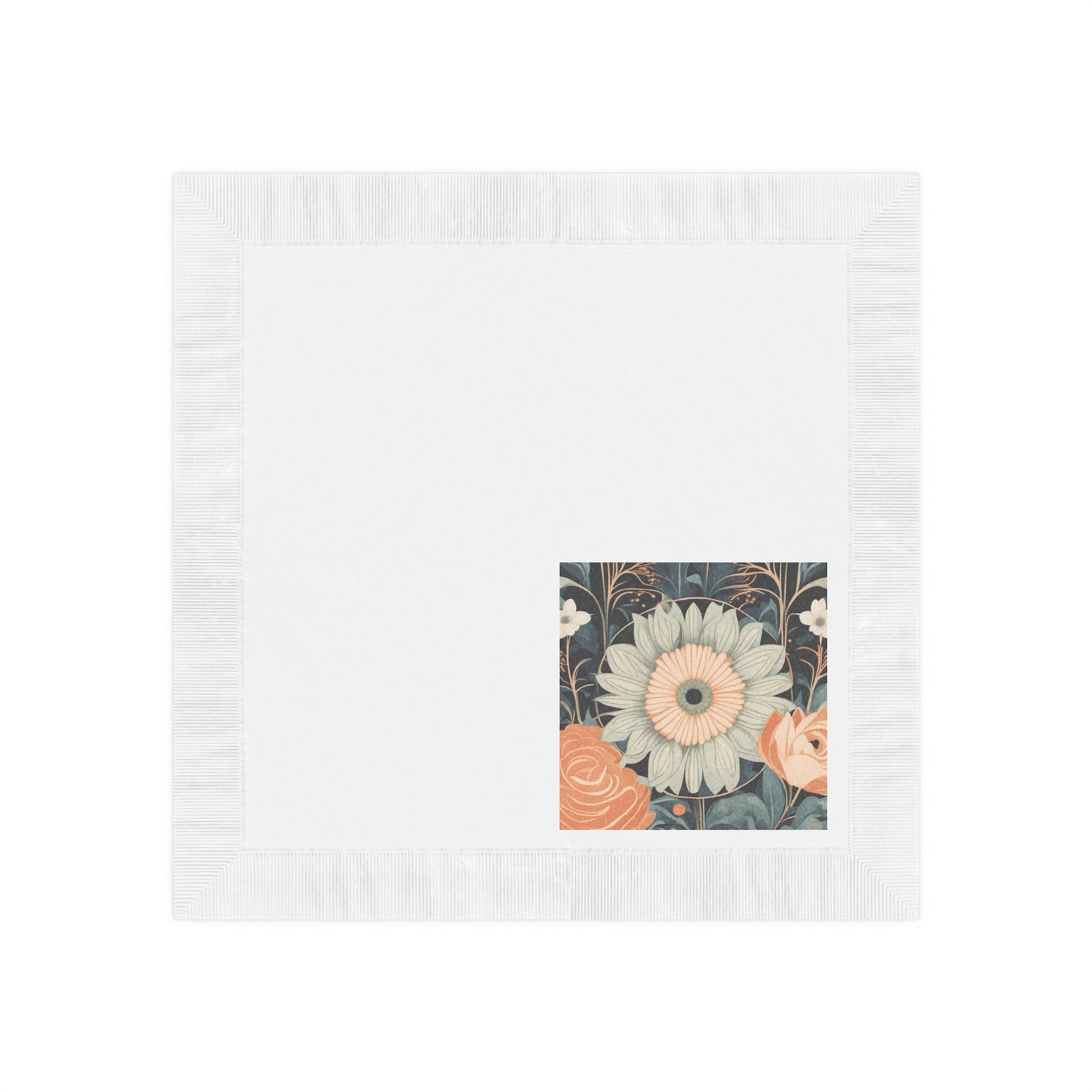 Floral Square Cocktail Napkins — Vintage Peach & Sage Botanical Design, 2 sizes, Pack of 50 or 100