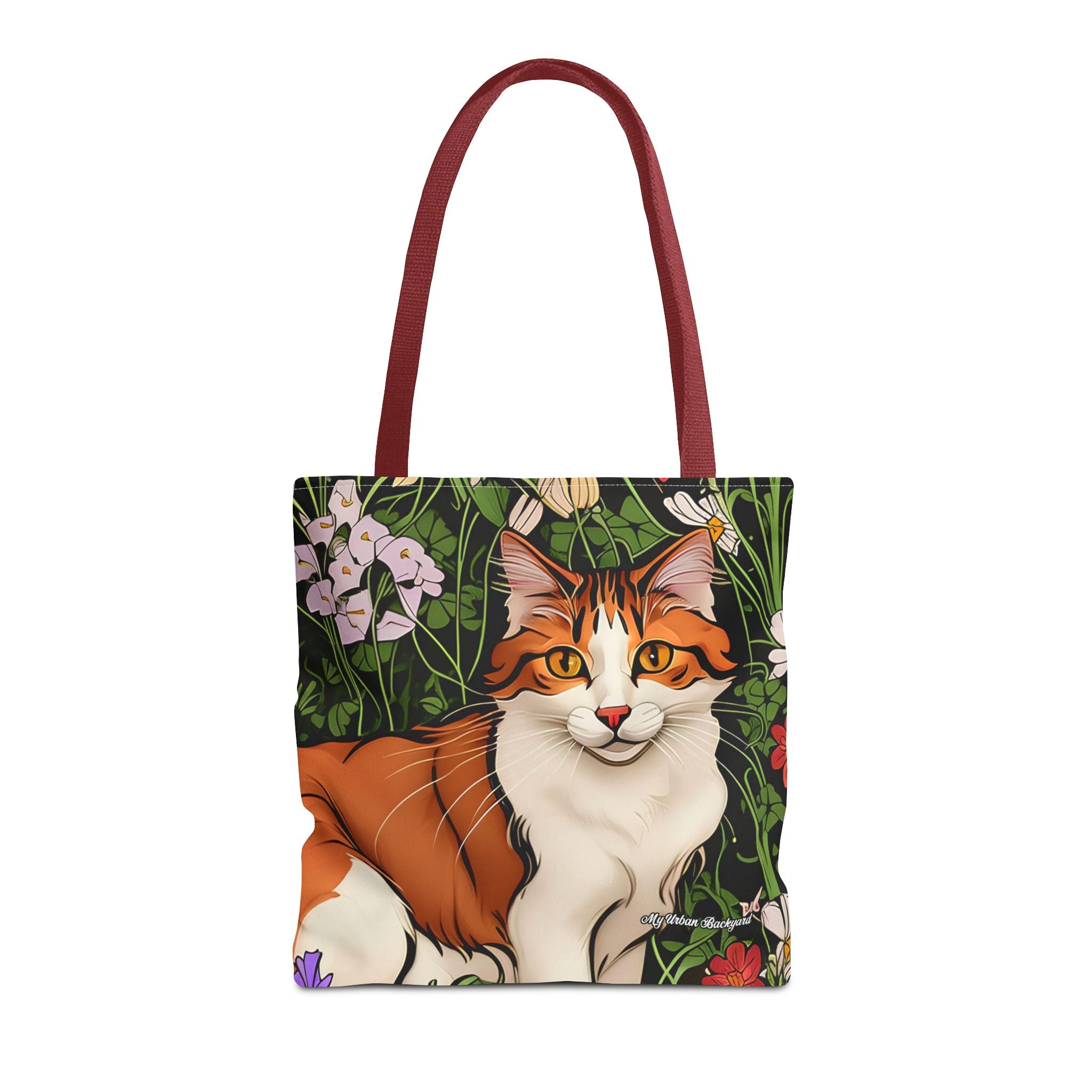 Orange Cat with Flowers Tote Bag with Cotton Handles For Everyday Use, 3 Sizes