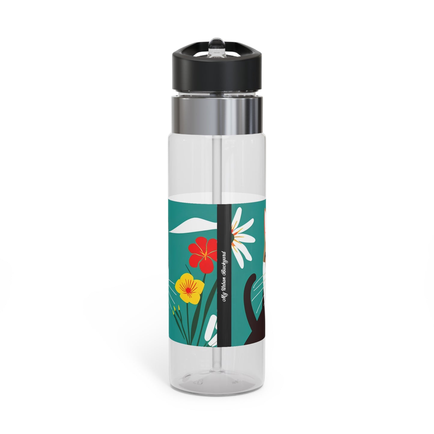 Two Cats with Flowers, 20oz Sport Water Bottle, BPA-Free, Tritan™ plastic