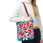 Bouquet of Red White and Blue Flowers Tote Bag with Cotton Handles For Everyday Use, 3 Sizes