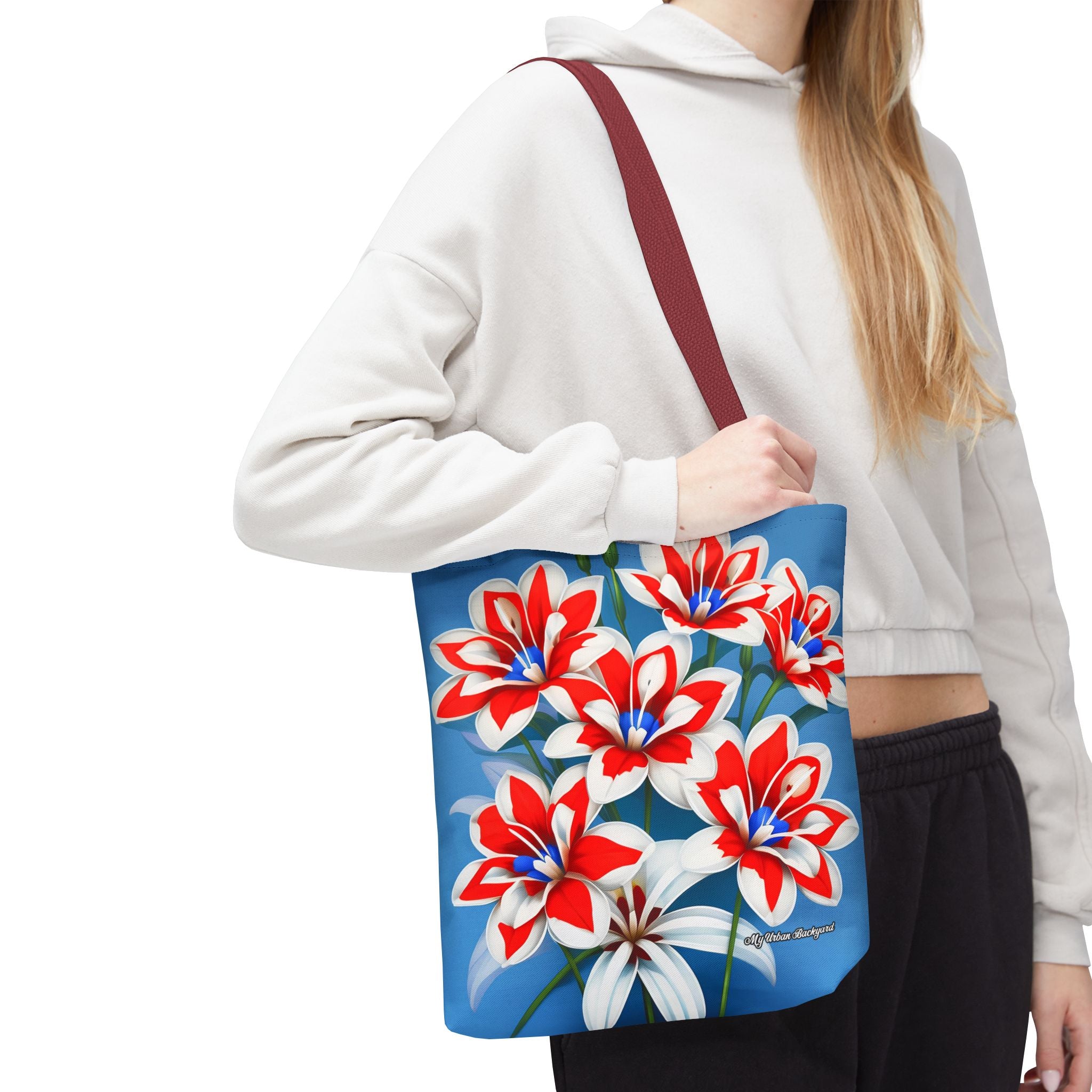 Bouquet of Red White and Blue Flowers Tote Bag with Cotton Handles For Everyday Use, 3 Sizes
