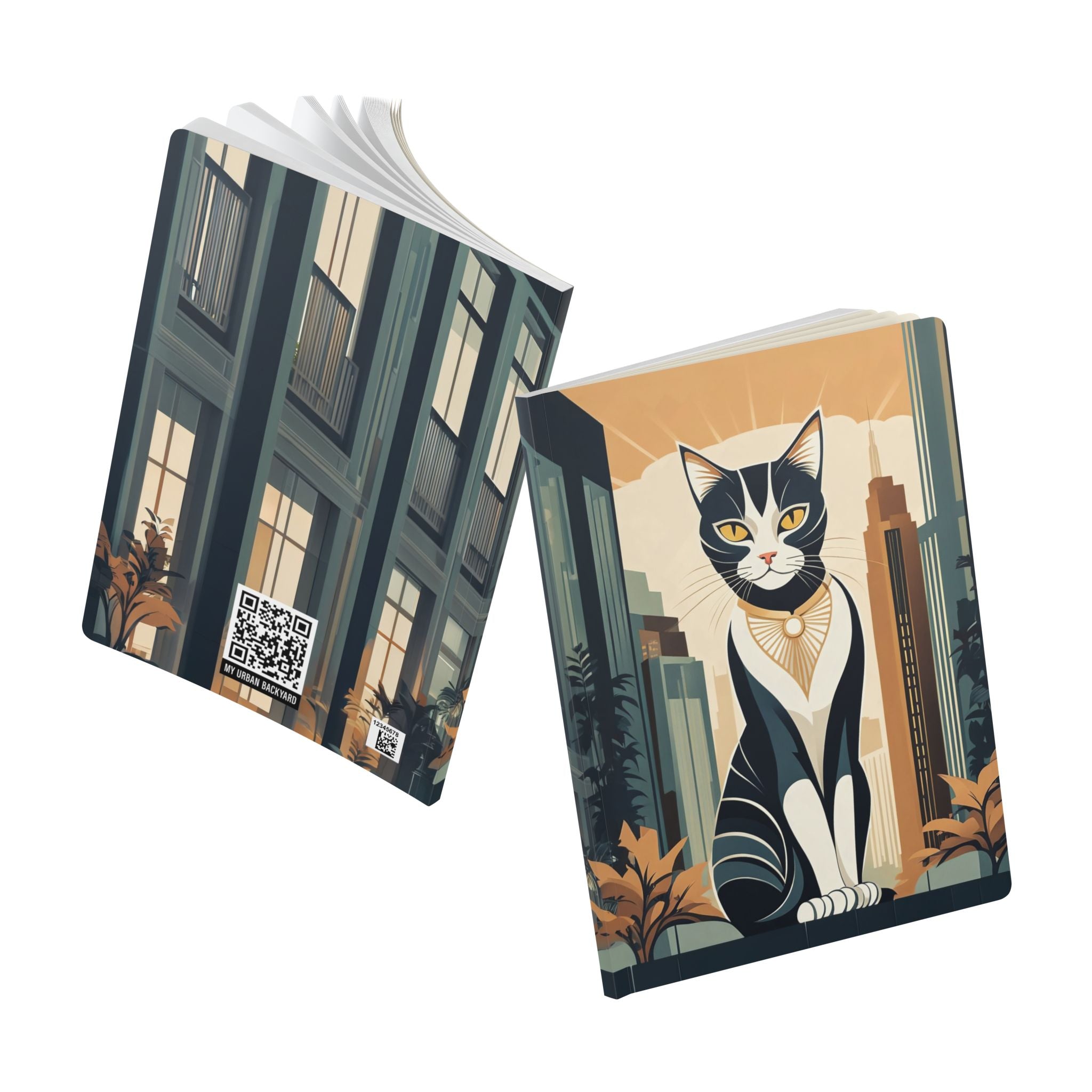 Art Deco City Cat Softcover Lined Journal