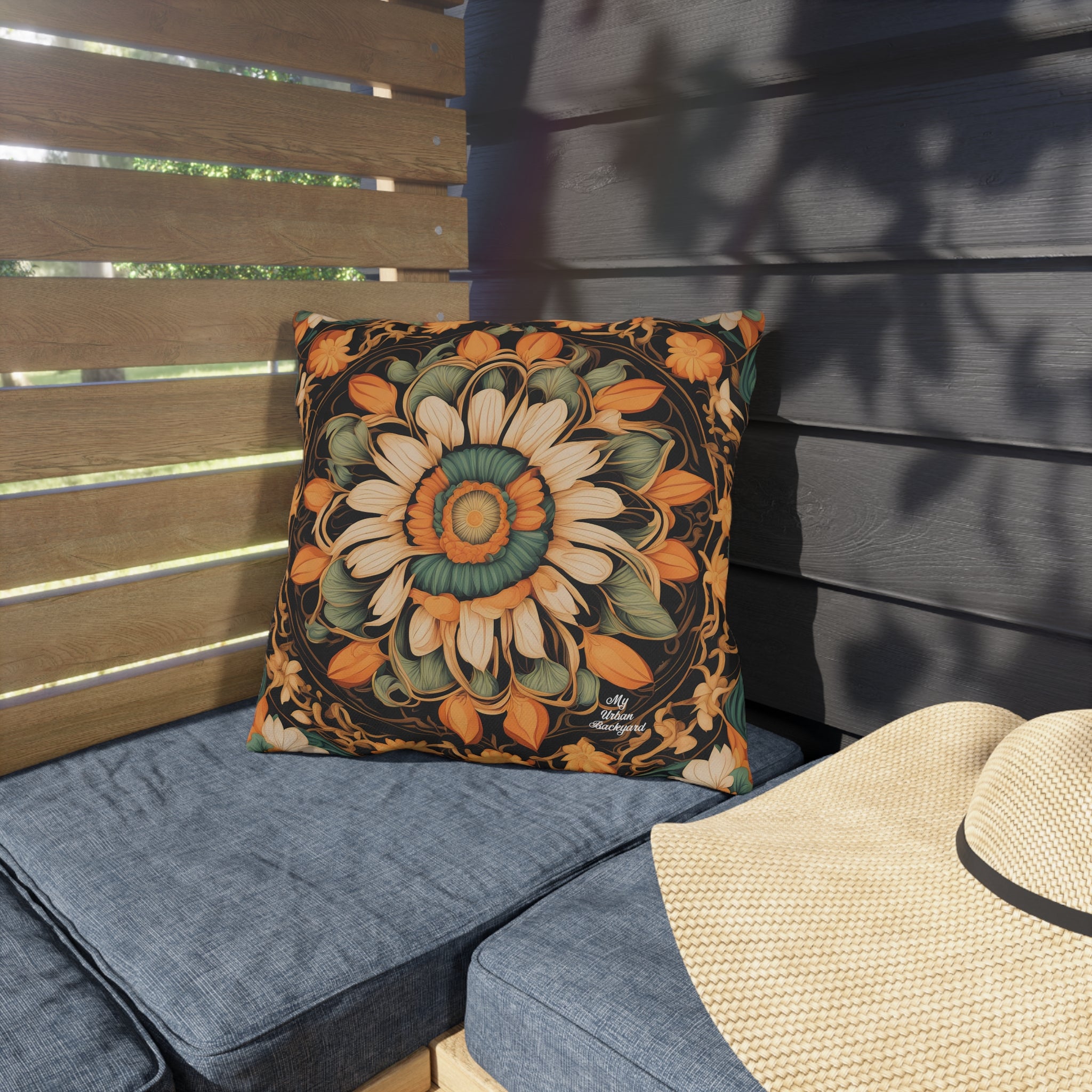 Circle of Petals, Sable accent color, Throw Pillow