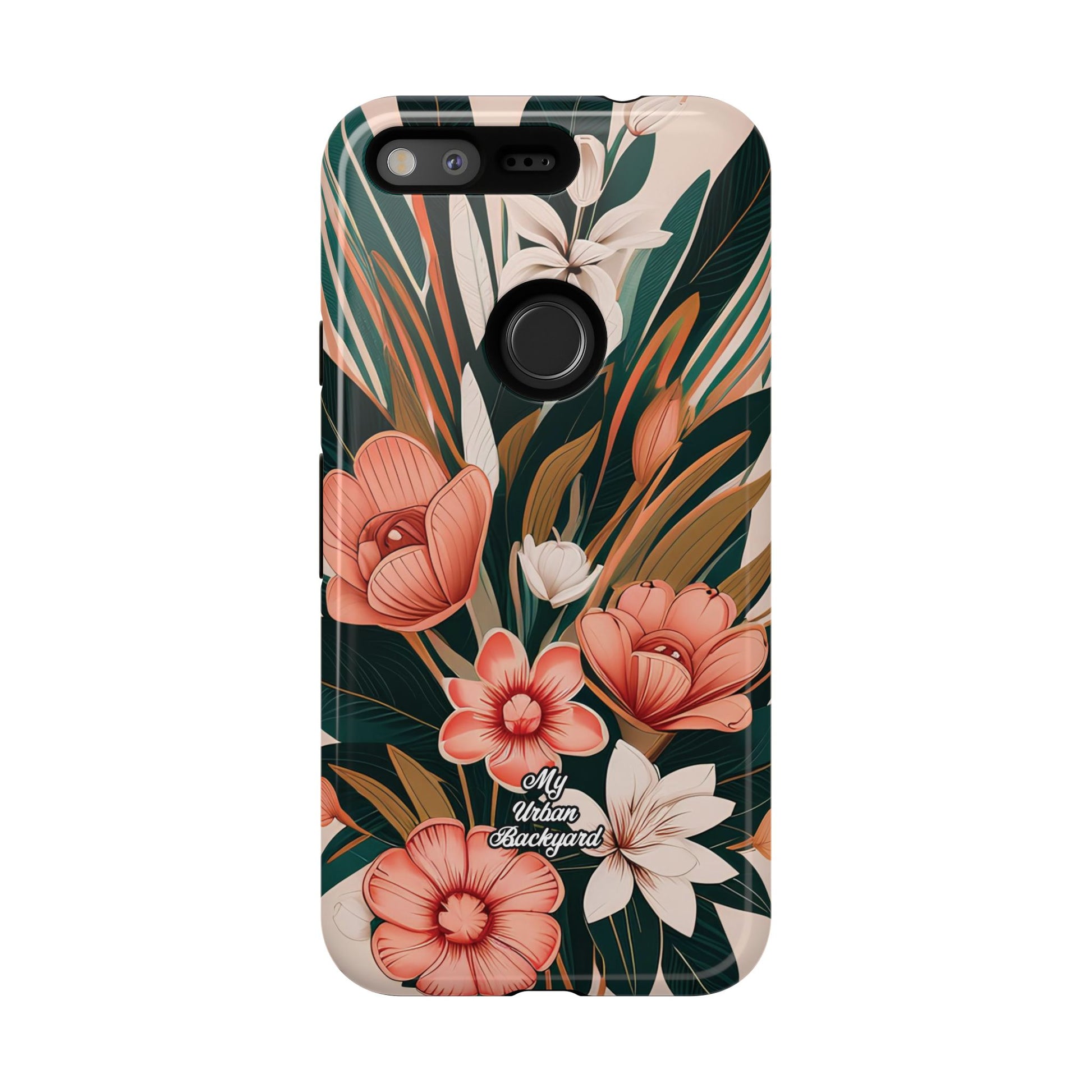 Peach Art Deco Flowers, Cell Phone Case - Apple, Samsung, Google Pixel