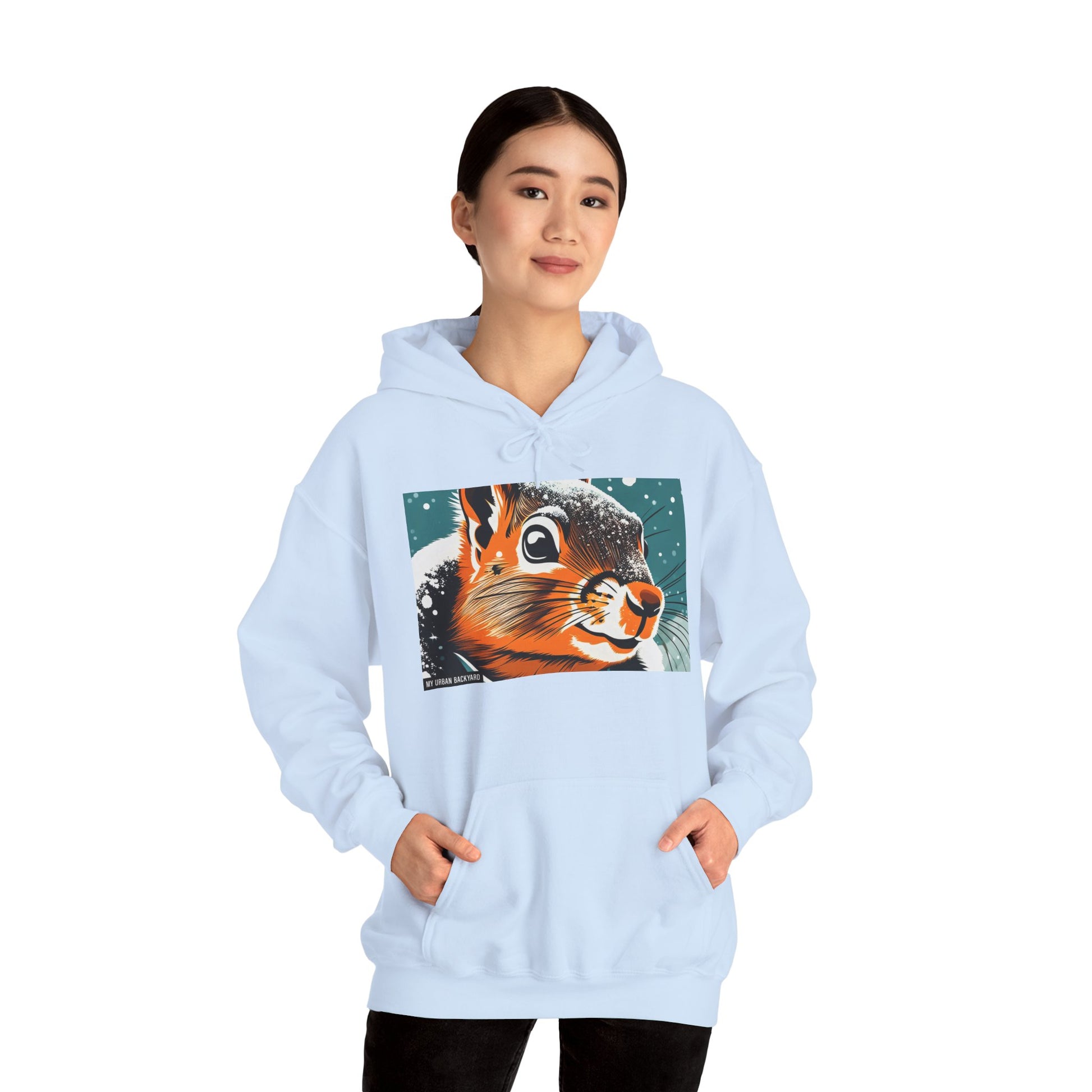 Winter Squirrel Sweatshirt - Unisex Heavy Blend Hooded, Cute Animal Apparel, Winter Fashion, Gift for Nature Lovers, Snowy Days, Cozy Wear