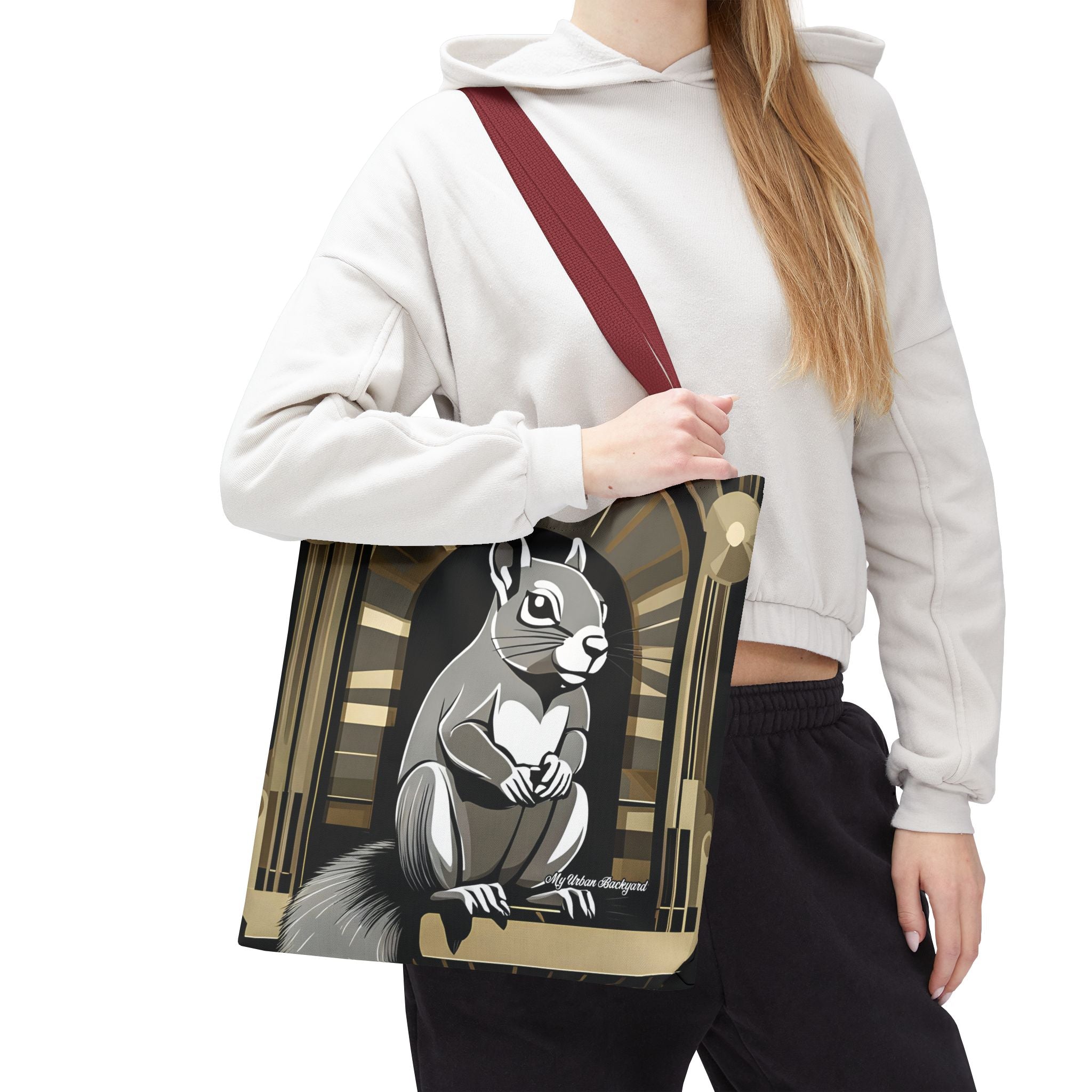 Art Deco Squirrel, Tote Bag with Cotton Handles For Everyday Use, 3 Sizes