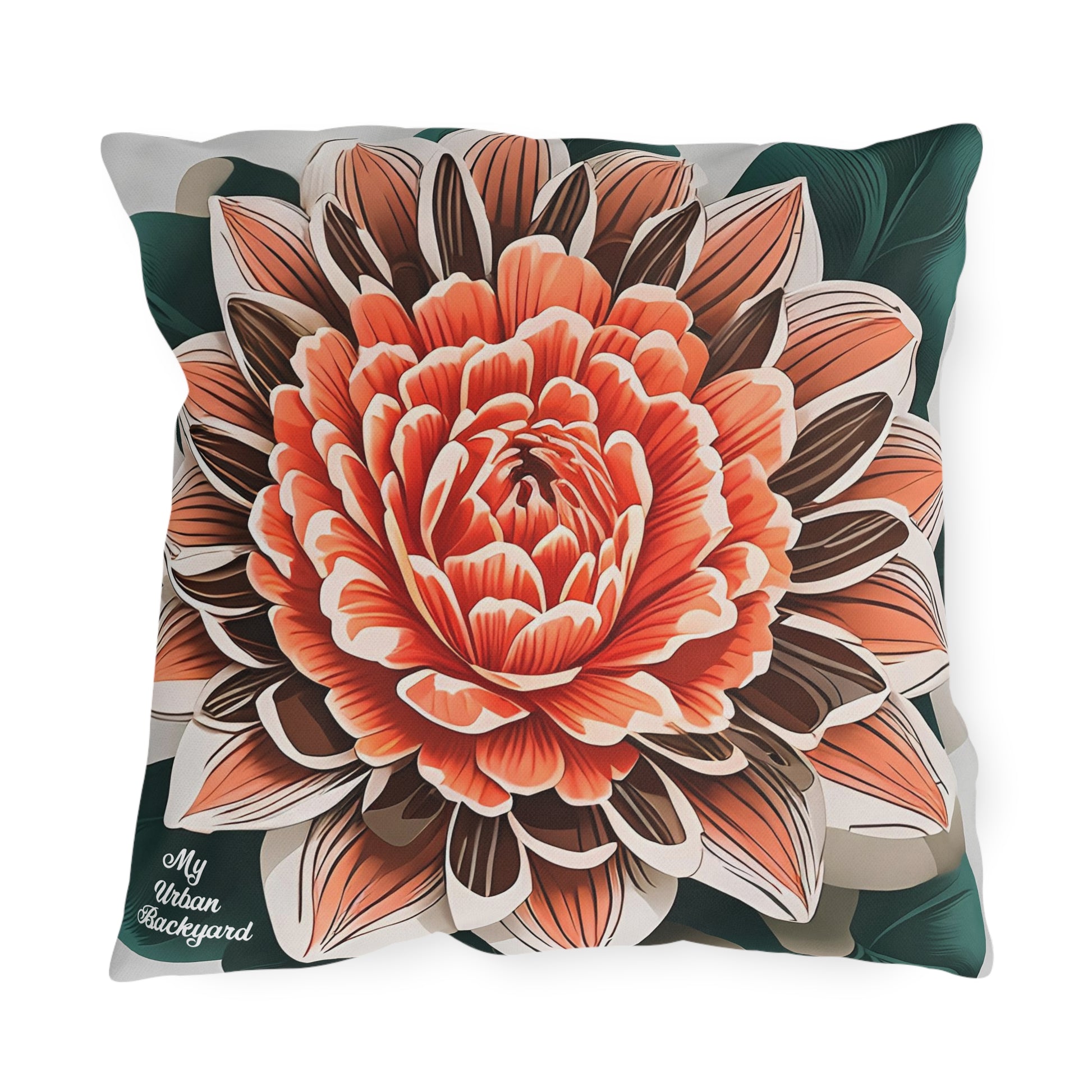 Orange Flower, Terracotta accent color, Throw Pillow, Indoor/Outdoor Decor for Home or Office