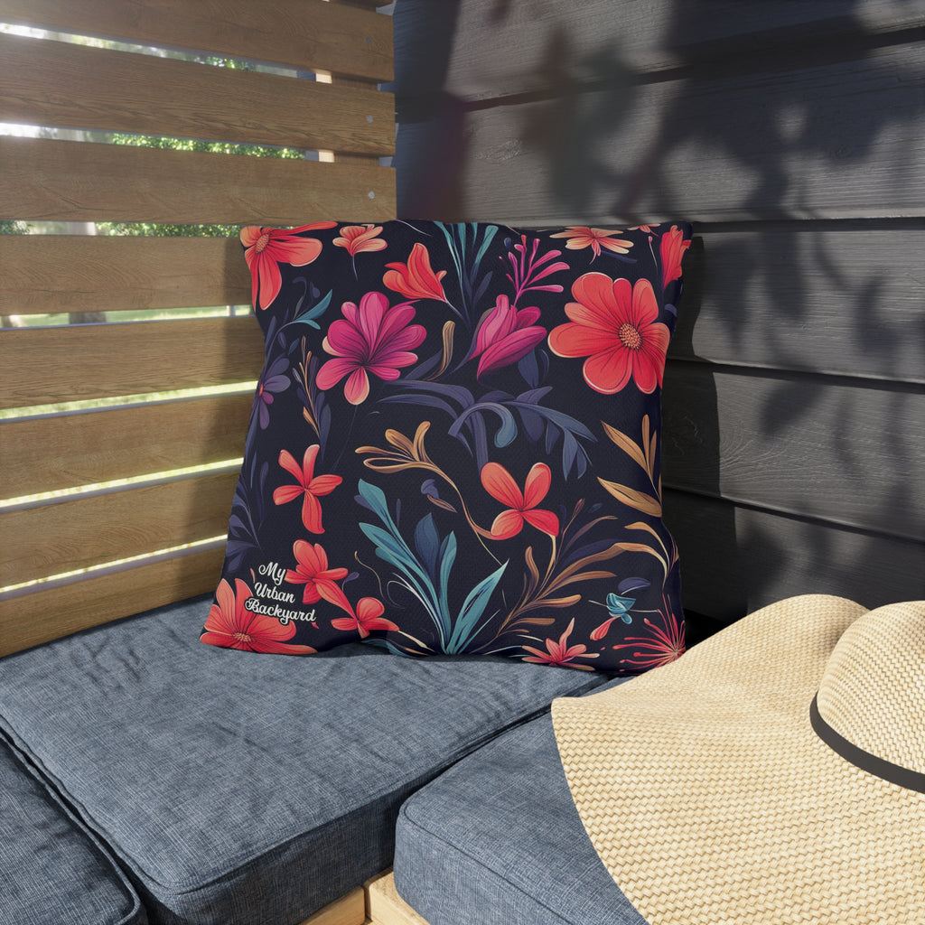 Night Blooming Wildflowers, Blue accent color, Throw Pillow, Indoor/Outdoor Decor for Home or Office