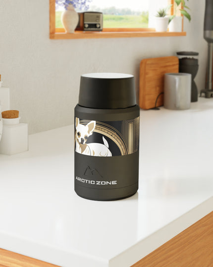 White Chihuahua, Reusable Insulated Food Storage Container with Spoon – 16.9oz