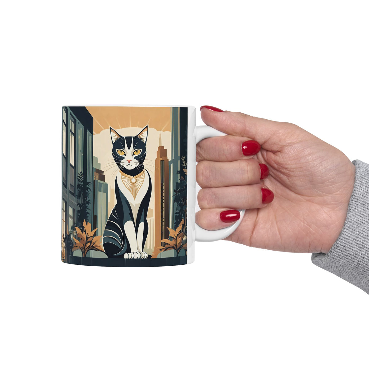 Art Deco City Cat Ceramic Mug