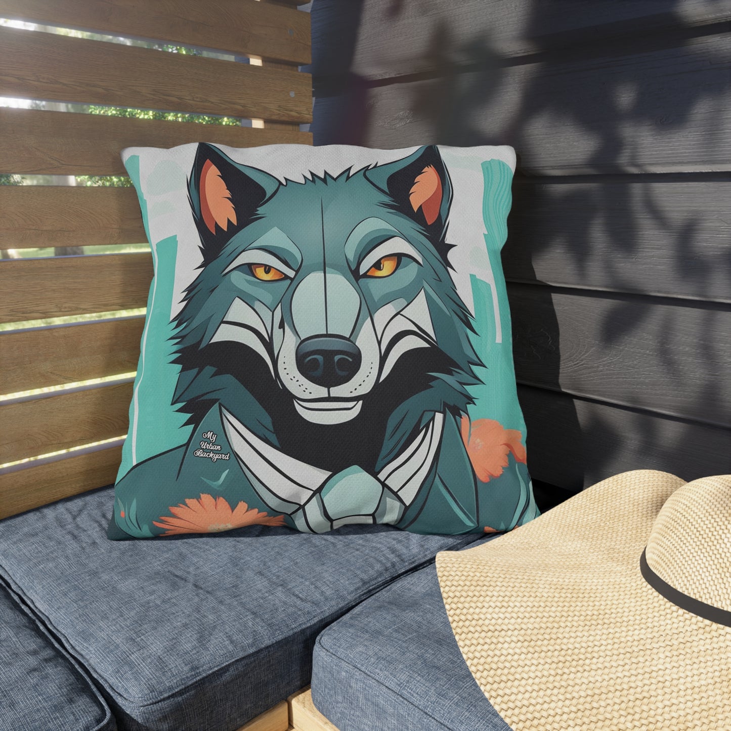 Vincent Blueclaw, Wolf Throw Pillow, Indoor/Outdoor Decor for Home or Office