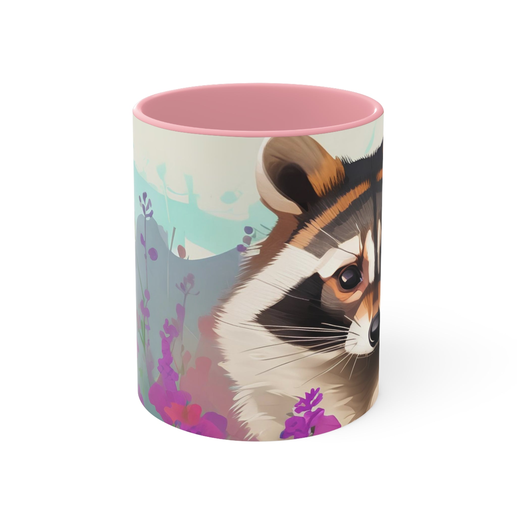 Raccoon with Flowers, Ceramic Coffee Mug