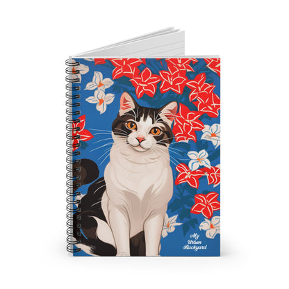 Cat with Red and White Flowers, Spiral Notebook Journal - Write in Style