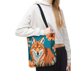 Coyote with Flowers Tote Bag with Cotton Handles For Everyday Use, 3 Sizes