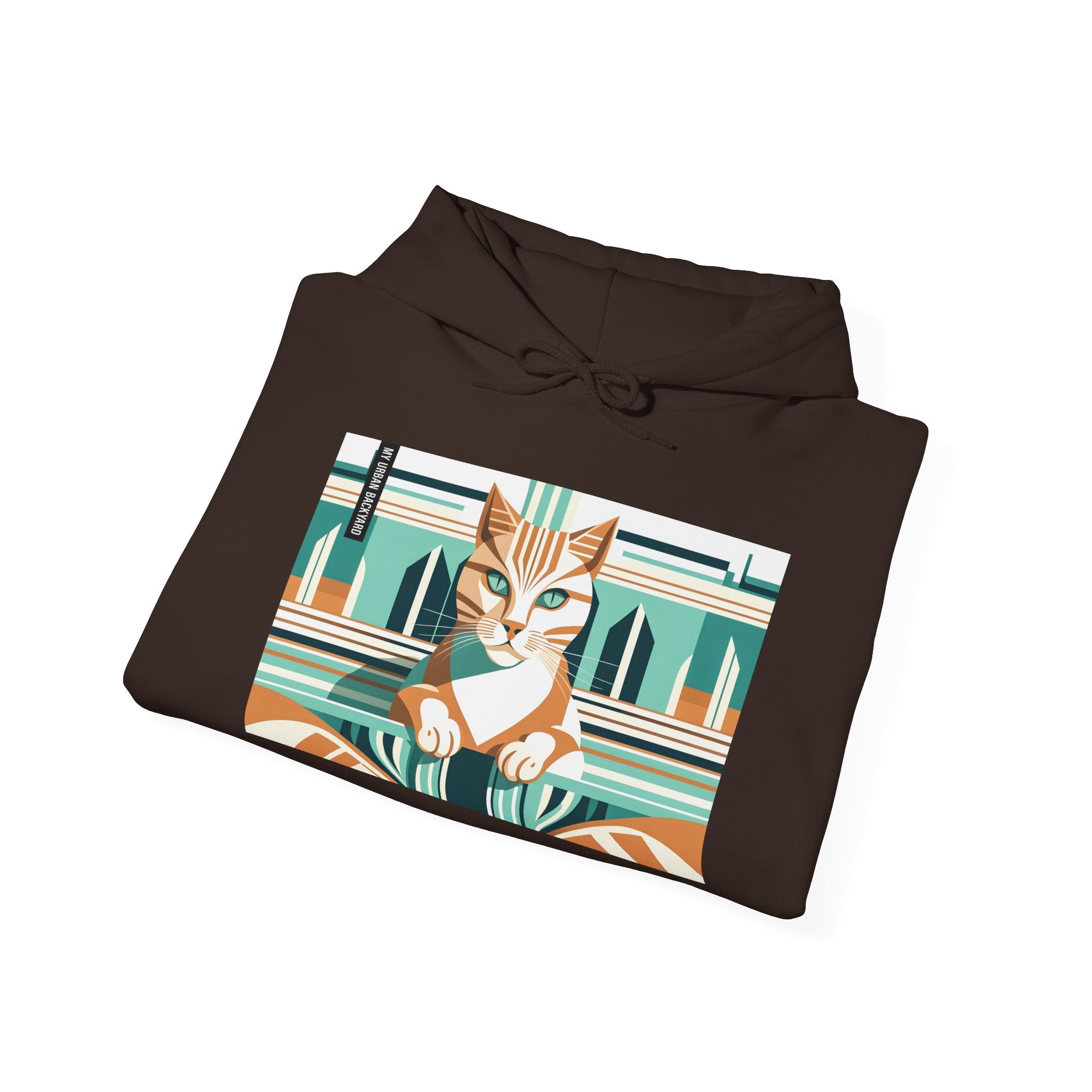 Art Deco Tabby Cat, Unisex Hoodie w Front Pocket