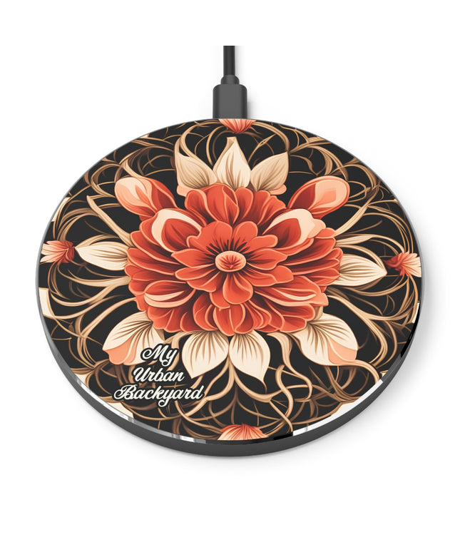 Red Flower, 10W Wireless Charger for iPhone, Android, Earbuds