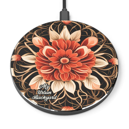 Red Flower, 10W Wireless Charger for iPhone, Android, Earbuds