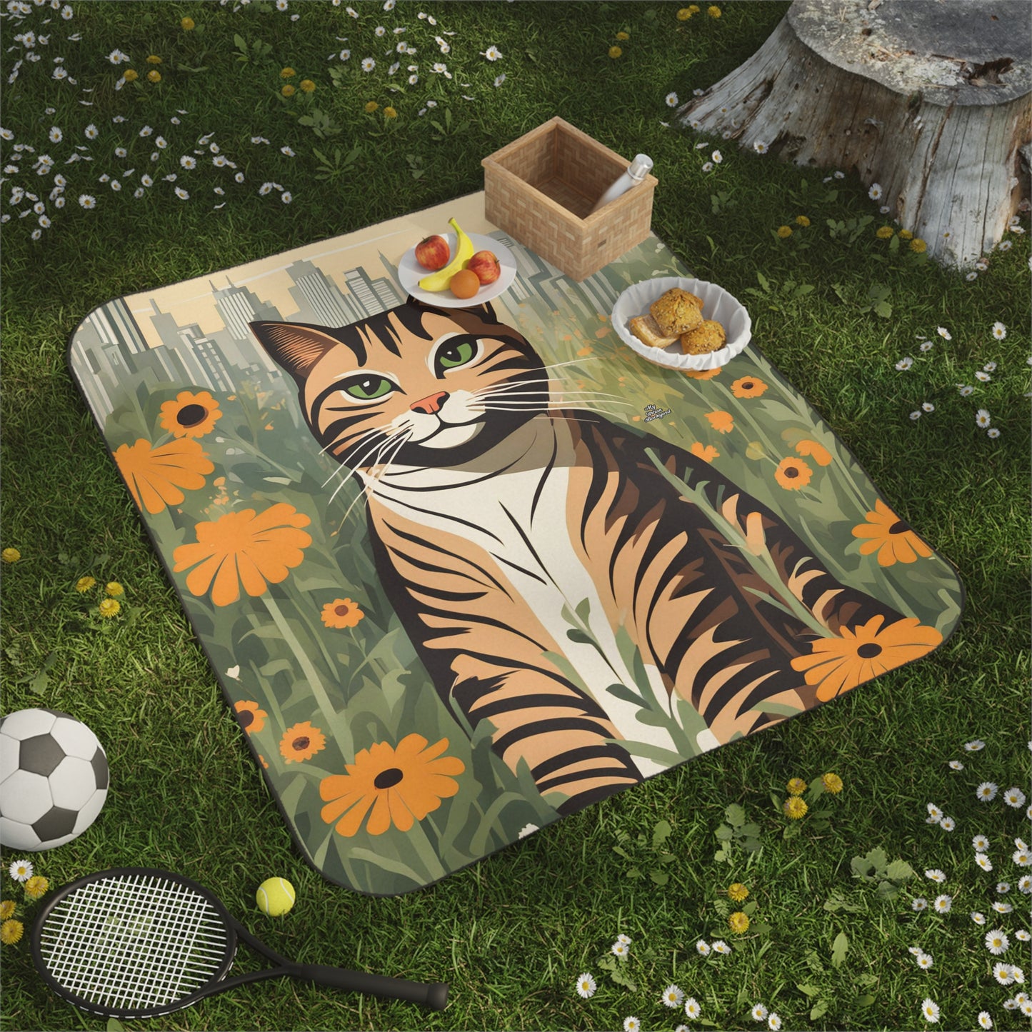 City Tabby, Cozy Outdoor Picnic Blanket, Water-Resistant Bottom, 51" × 61"