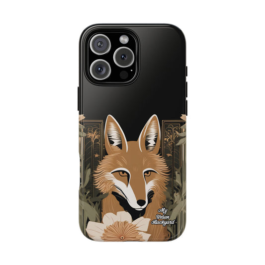 Art Deco Coyote with Flower, Cell Phone Case - Apple, Samsung or Google Pixel