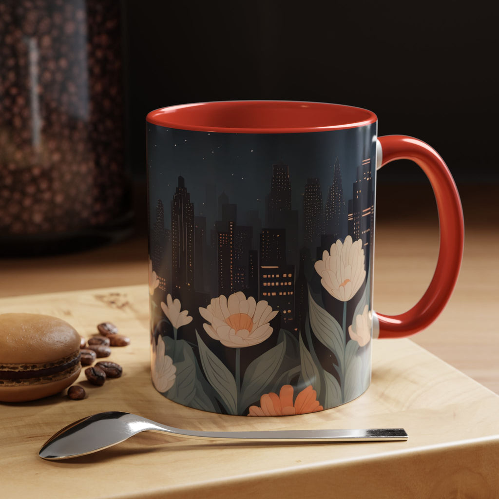 Cityscape Floral Accent Coffee Mug, Gift for Animal Lovers, Vintage Style, Perfect for Any Occasion
