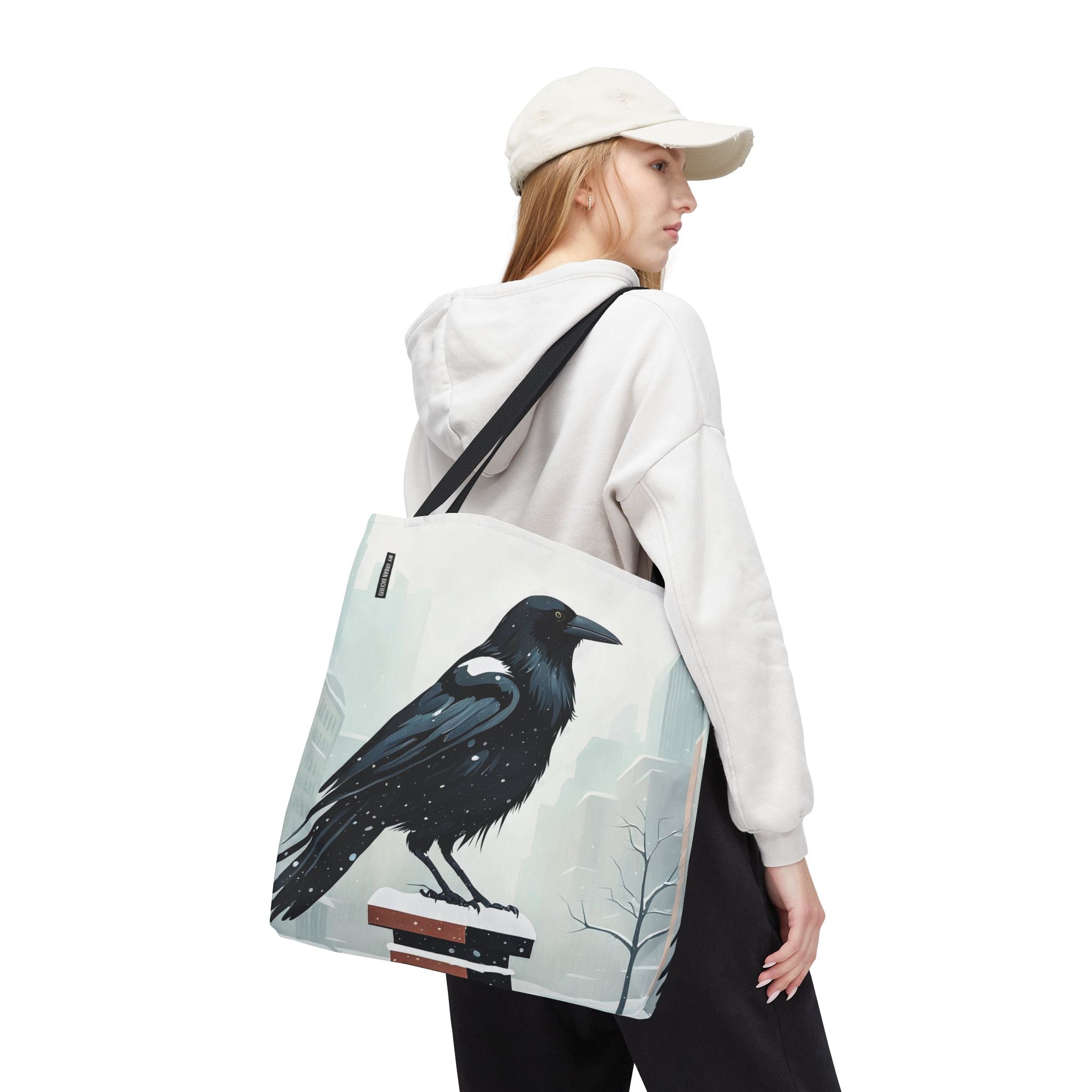 Winter Crow Tote Bag with Cotton Handles For Everyday Use, 3 Sizes