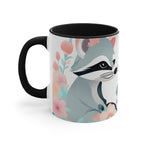 Two Raccoons with Pastel Flowers, Ceramic Coffee Mug