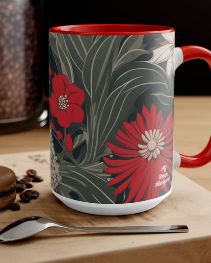 Red and White Flowers, Ceramic Mug - Perfect for Coffee, Tea, and More!