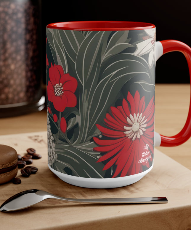 Red and White Flowers, Ceramic Mug - Perfect for Coffee, Tea, and More!