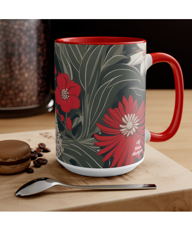 Red and White Flowers, Ceramic Mug - Perfect for Coffee, Tea, and More!