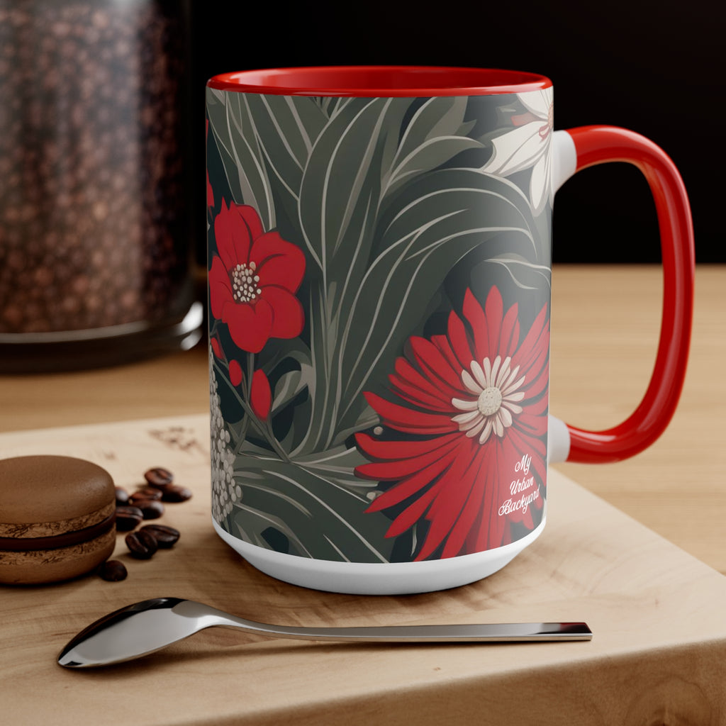 Red and White Flowers, Ceramic Mug - Perfect for Coffee, Tea, and More!
