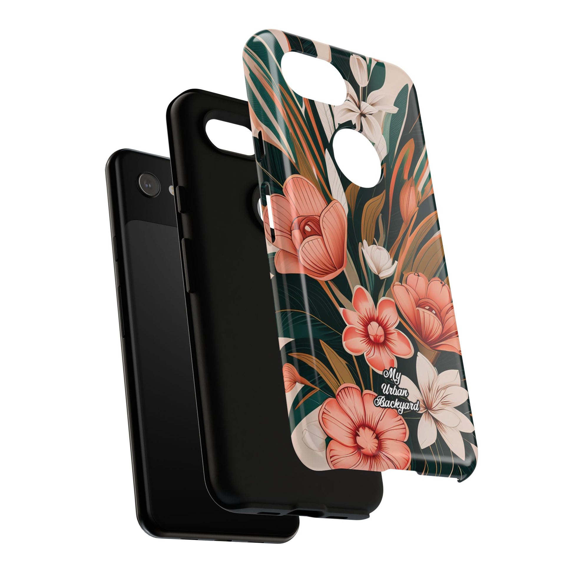 Peach Art Deco Flowers, Cell Phone Case - Apple, Samsung, Google Pixel
