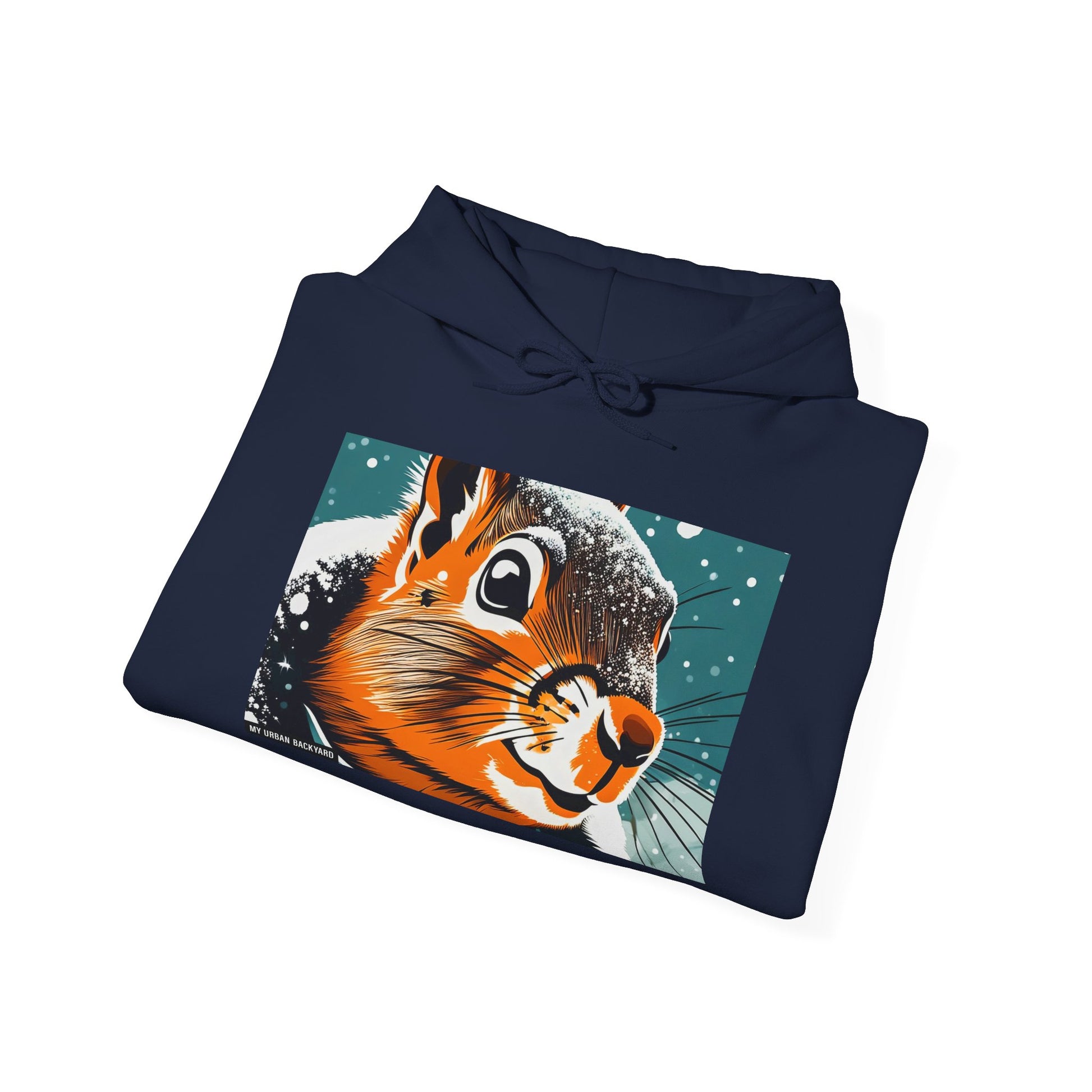 Winter Squirrel Sweatshirt - Unisex Heavy Blend Hooded, Cute Animal Apparel, Winter Fashion, Gift for Nature Lovers, Snowy Days, Cozy Wear