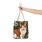 Orange Cat with Flowers, Tote Bag w Cotton Handles