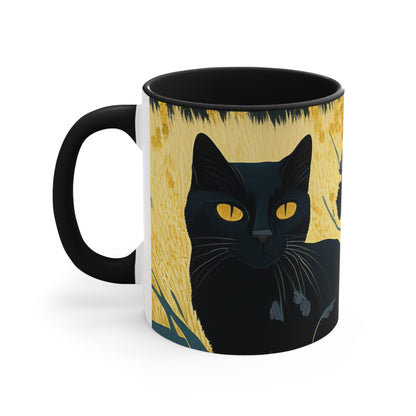 Black Cat with Black Flowers, Ceramic Mug - Perfect for Coffee, Tea, and More!