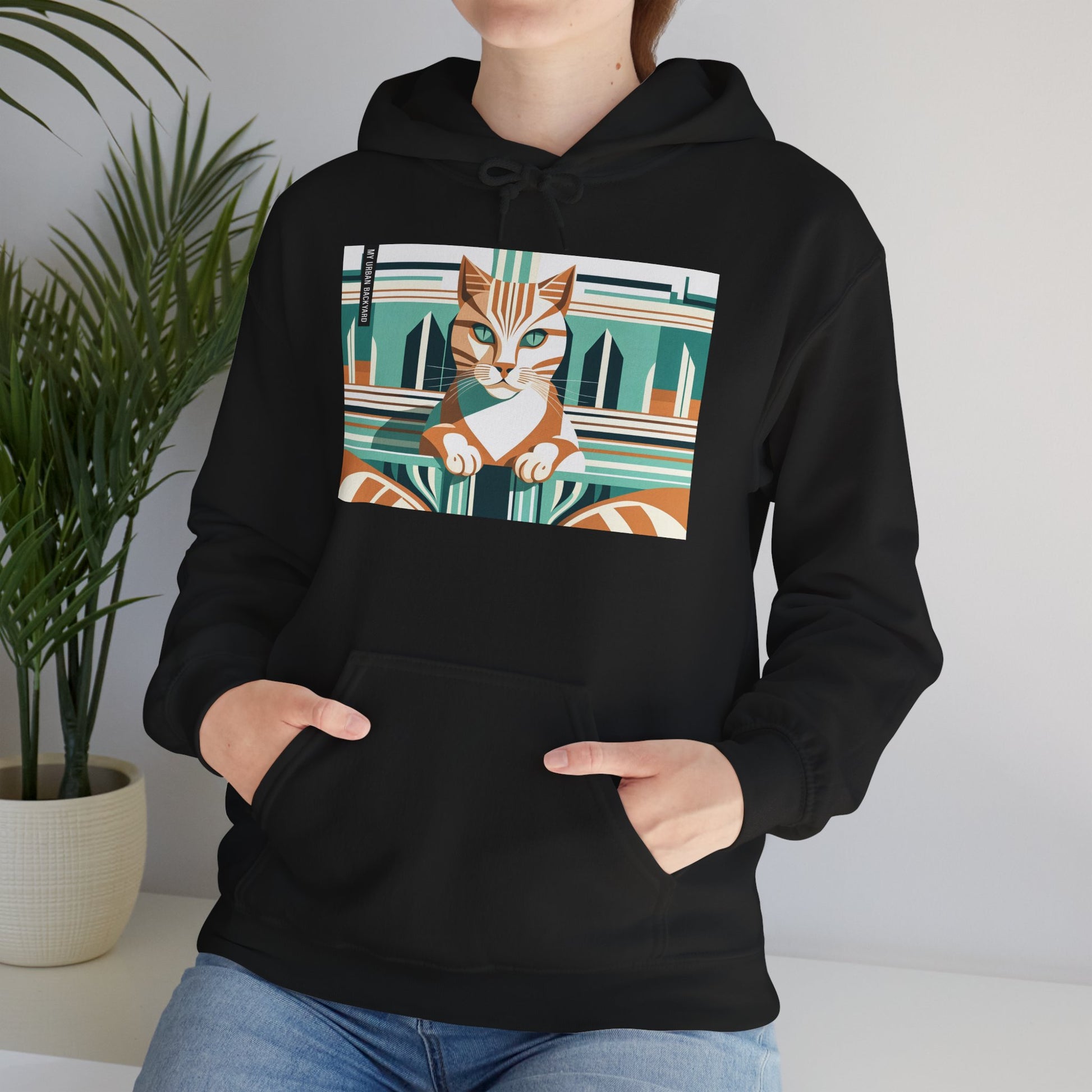 Art Deco Tabby Cat Hoodie, Cozy Graphic Sweatshirt for Cat Lovers, Perfect Gift for Pet Owners, Casual Wear, Unique Art Apparel