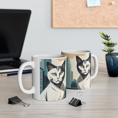 Art Deco Urban Cat Ceramic Mug
