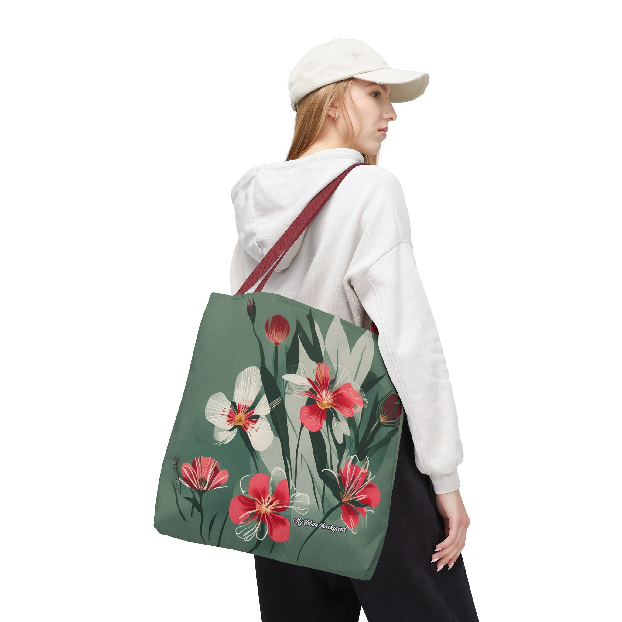 White and Red Wildflowers Tote Bag with Cotton Handles For Everyday Use, 3 Sizes