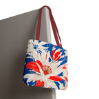 Red White & Blue Flowers Tote Bag with Cotton Handles For Everyday Use, 3 Sizes