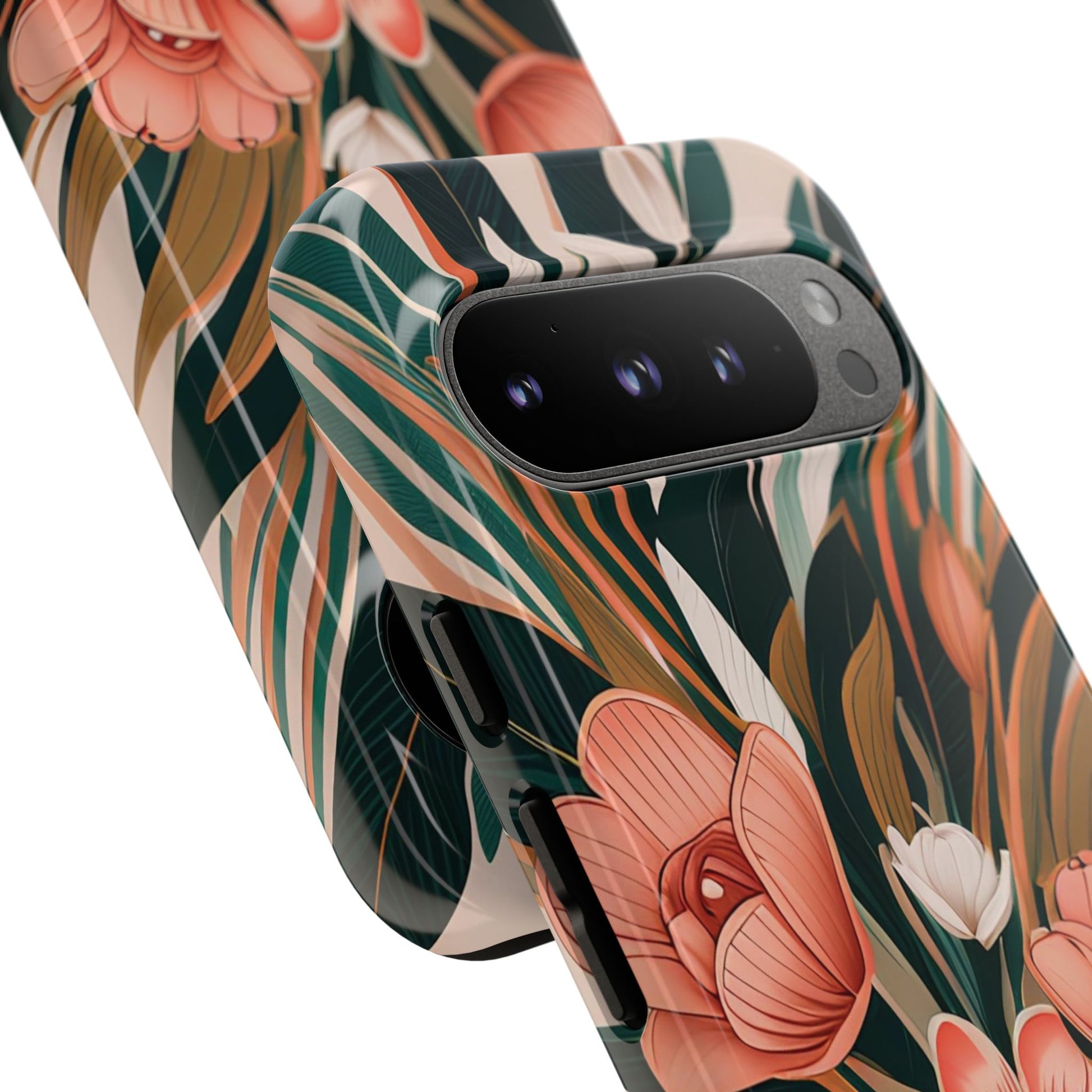 Peach Art Deco Flowers, Cell Phone Case - Apple, Samsung, Google Pixel