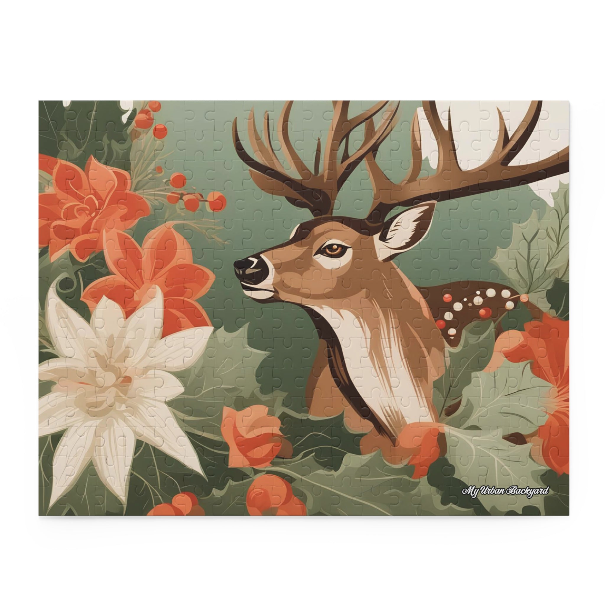 Deer with Holiday Flowers, Jigsaw Puzzle, (120, 252, or 500-Piece)