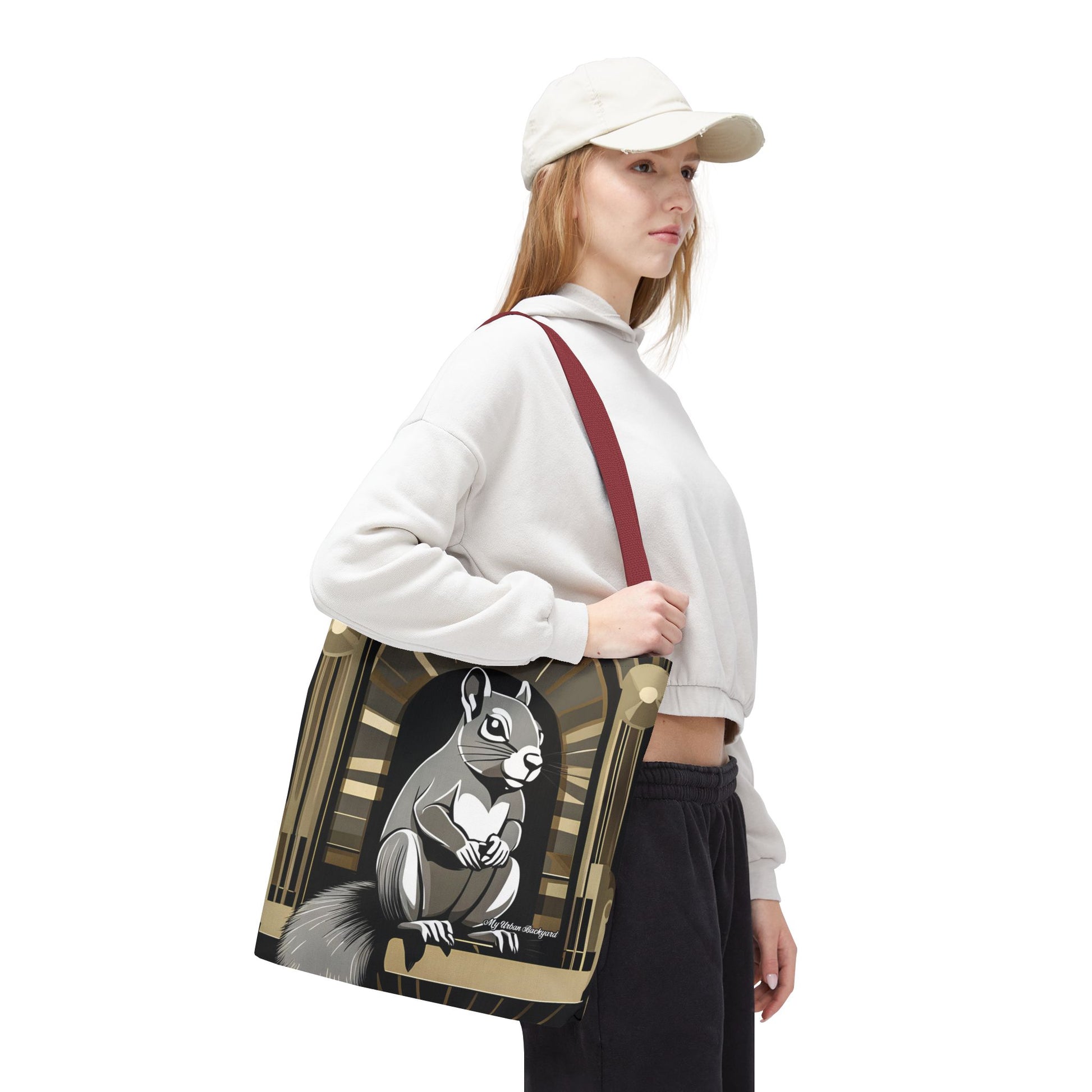 Art Deco Squirrel, Tote Bag with Cotton Handles For Everyday Use, 3 Sizes