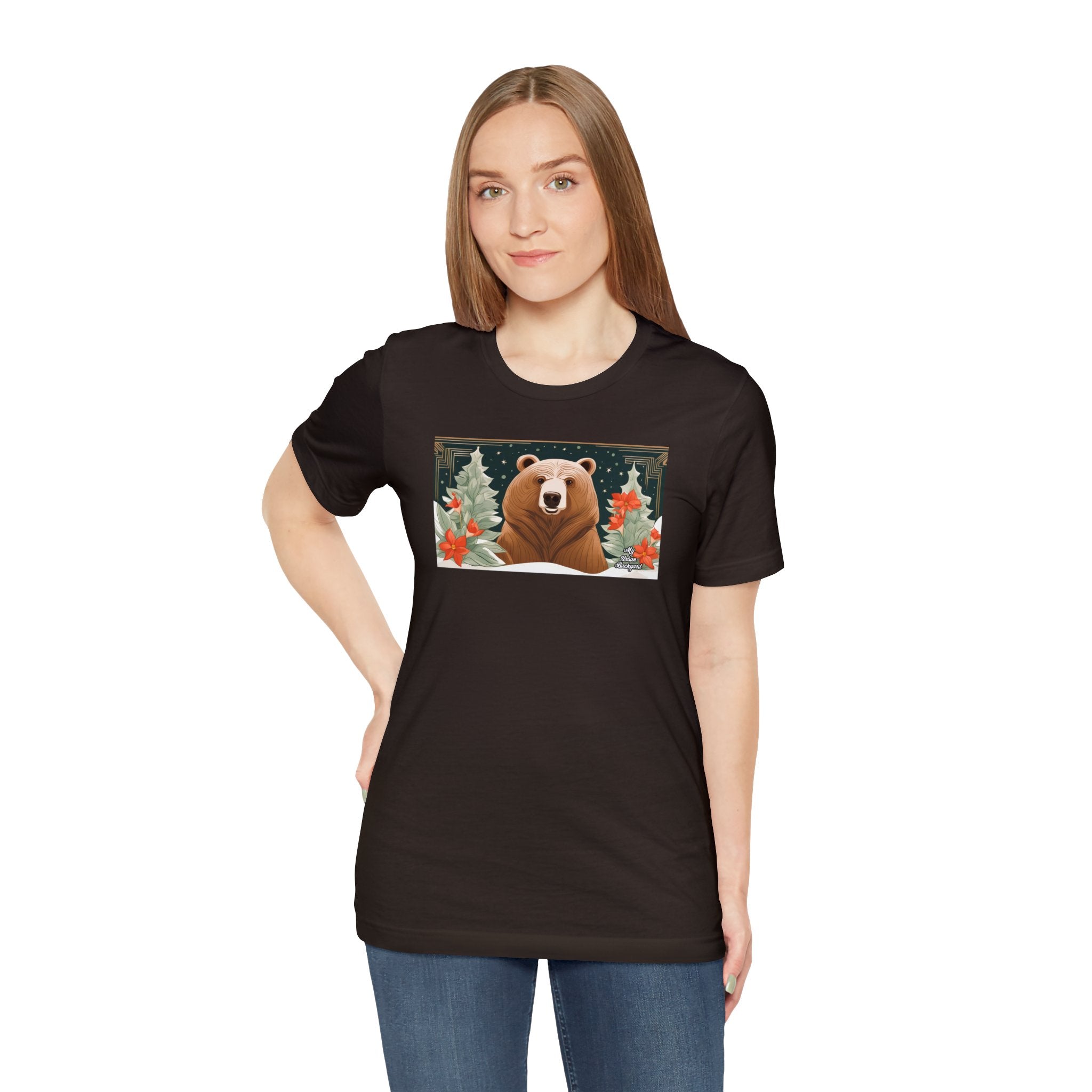 Art Deco Holiday Bear, Soft 100% Jersey Cotton T-Shirt, Unisex, Short Sleeve, Retail Fit