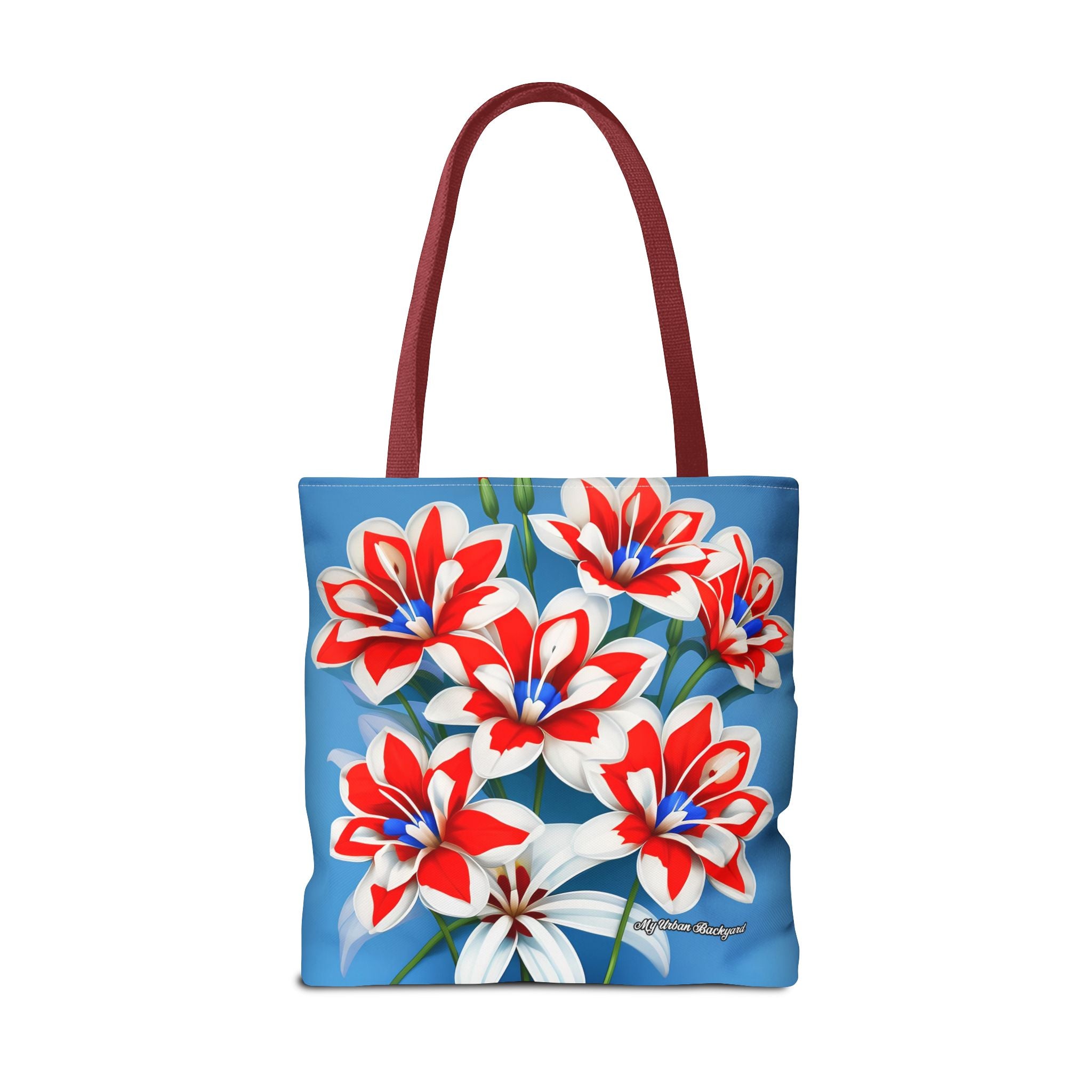 Bouquet of Red White and Blue Flowers Tote Bag with Cotton Handles For Everyday Use, 3 Sizes