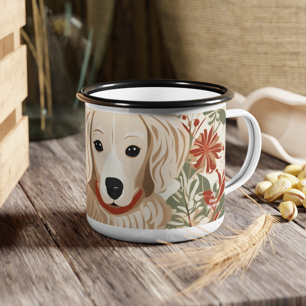 Puppy with a Red Collar, Enamel Camping Mug for Coffee, Tea, Cocoa, or Cereal - 12oz