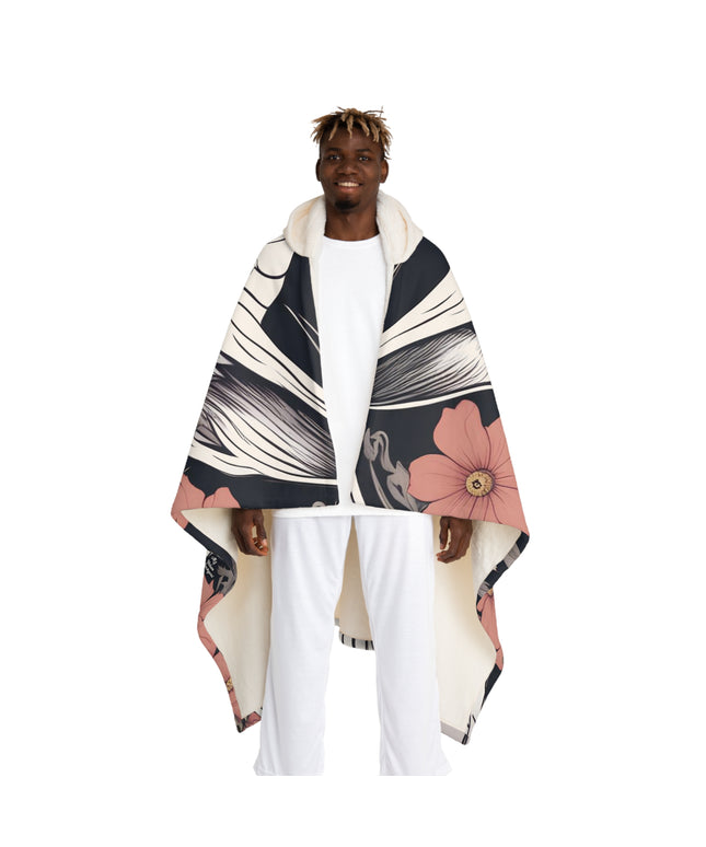 Vampire Cat with Flowers, Cozy Hooded Sherpa Fleece Blanket