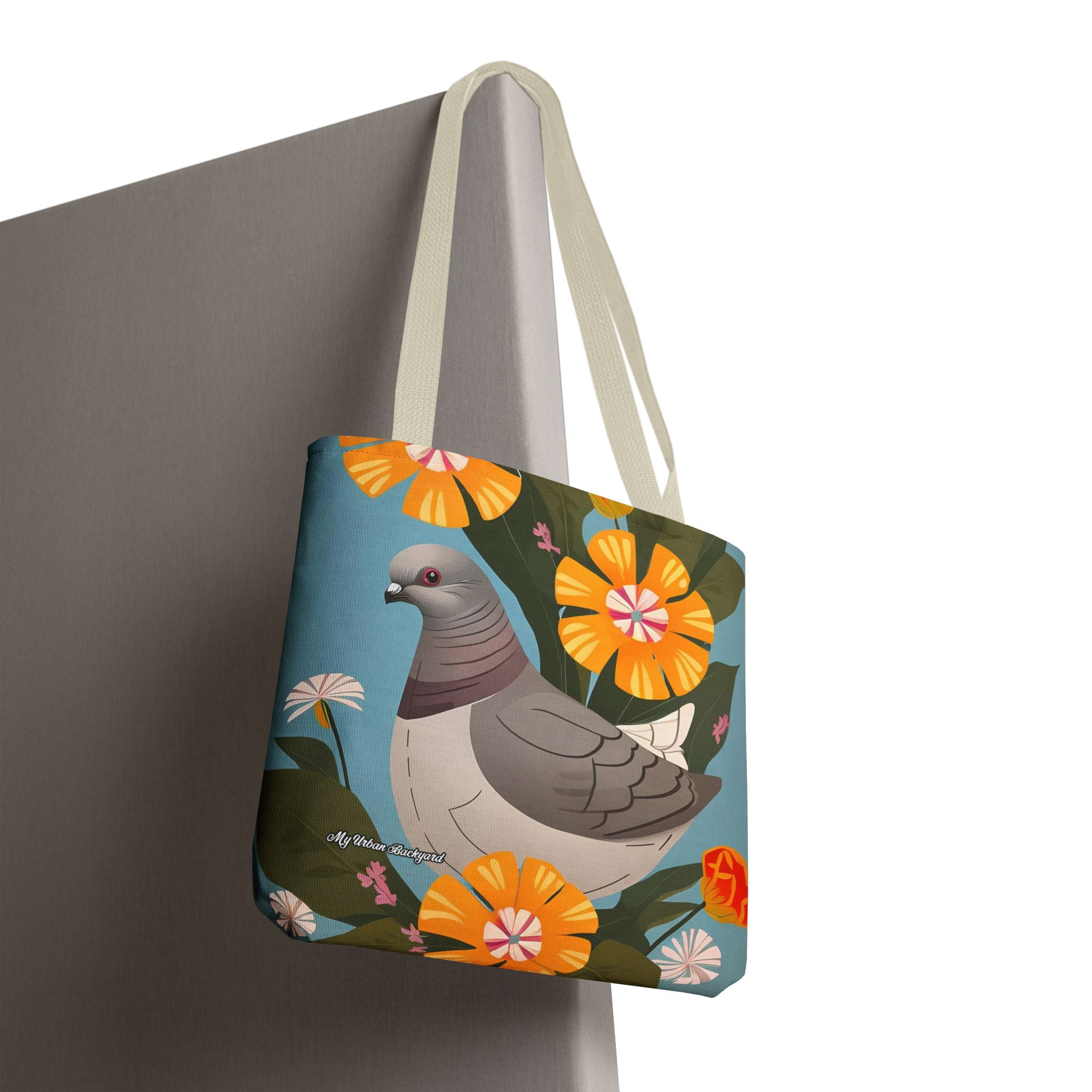 Pigeon and Yellow Flowers Tote Bag with Cotton Handles For Everyday Use, 3 Sizes