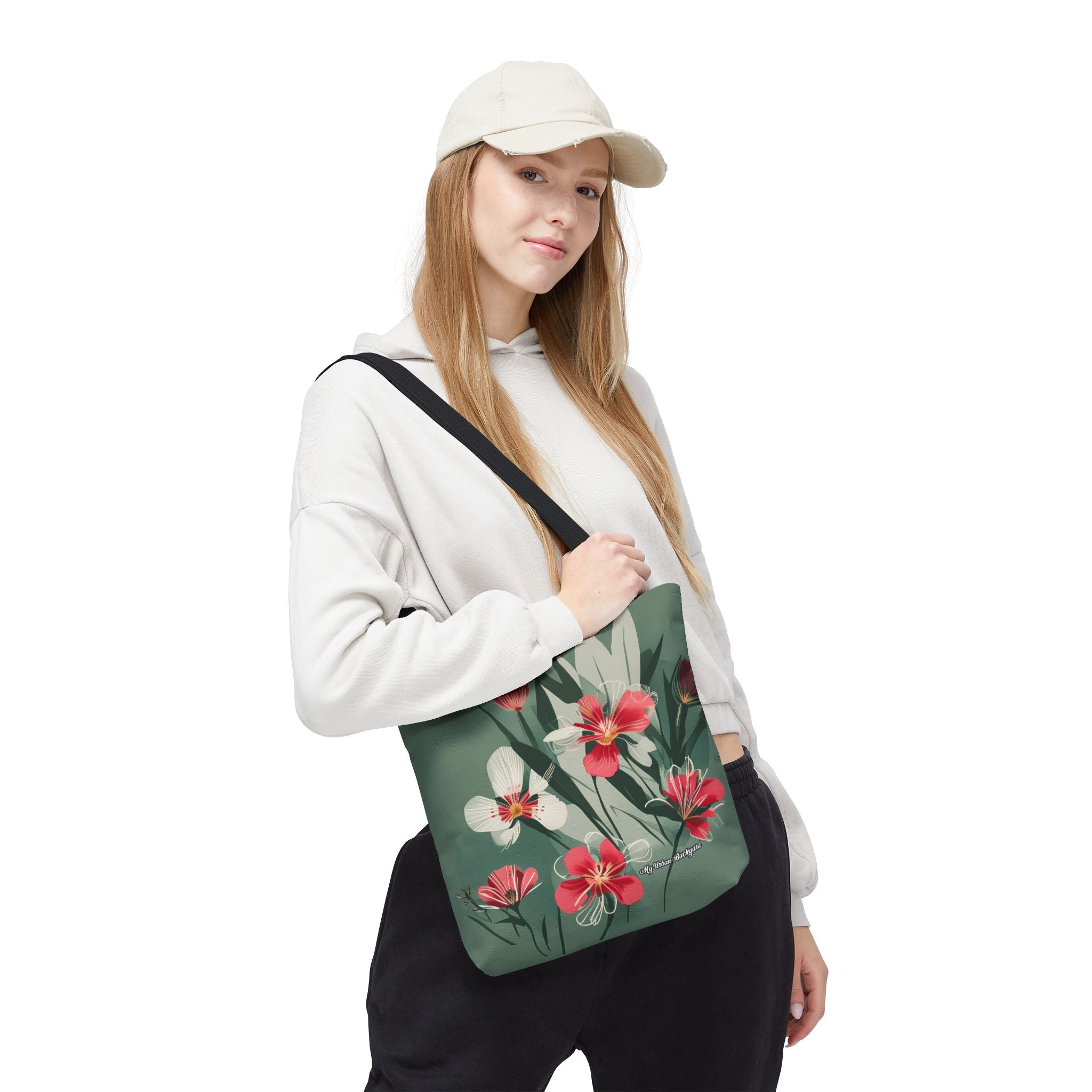 White and Red Wildflowers Tote Bag with Cotton Handles For Everyday Use, 3 Sizes