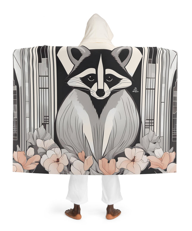 Urban Raccoon with Flowers, Cozy Hooded Sherpa Fleece Blanket