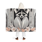 Urban Raccoon with Flowers, Hooded Sherpa Fleece Blanket
