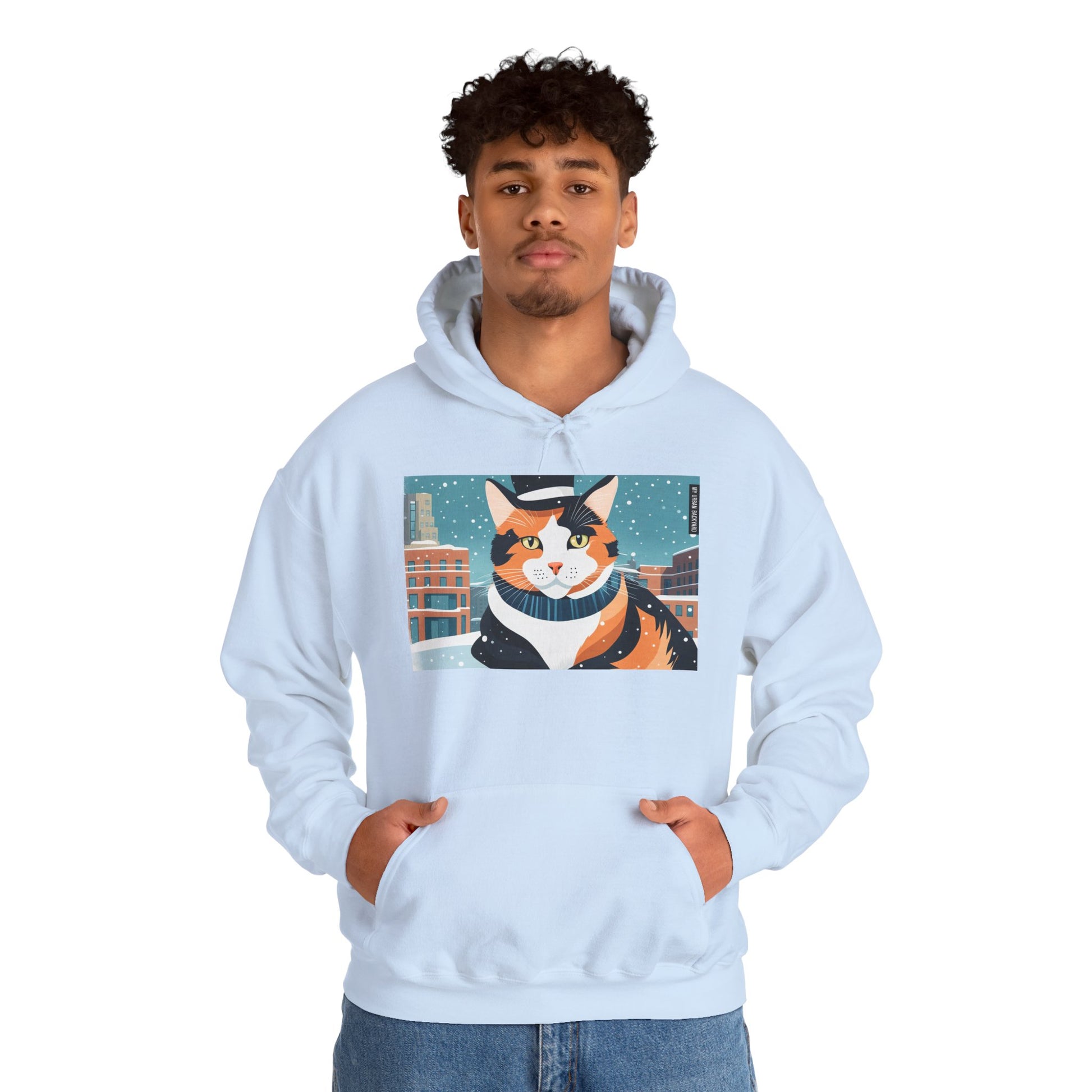 Calico Cat in Snow Hoodie — Cozy Winter Cat Lover Sweatshirt